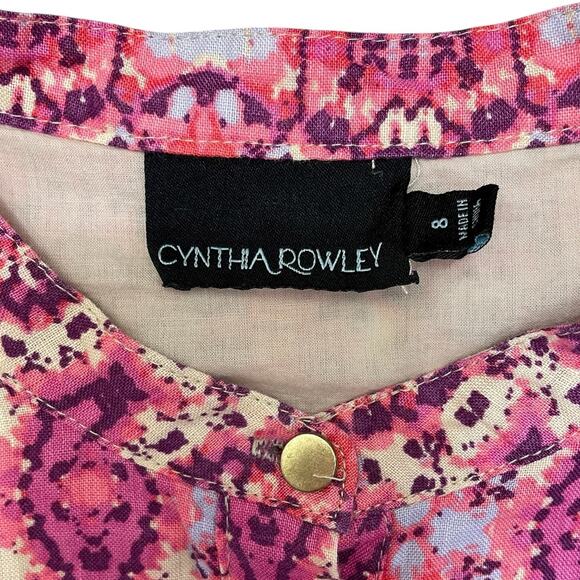 Cynthia Rowley 100% Linen Geometric Print Dress Size 8 Classic Casual Timeless - Picture 11 of 13